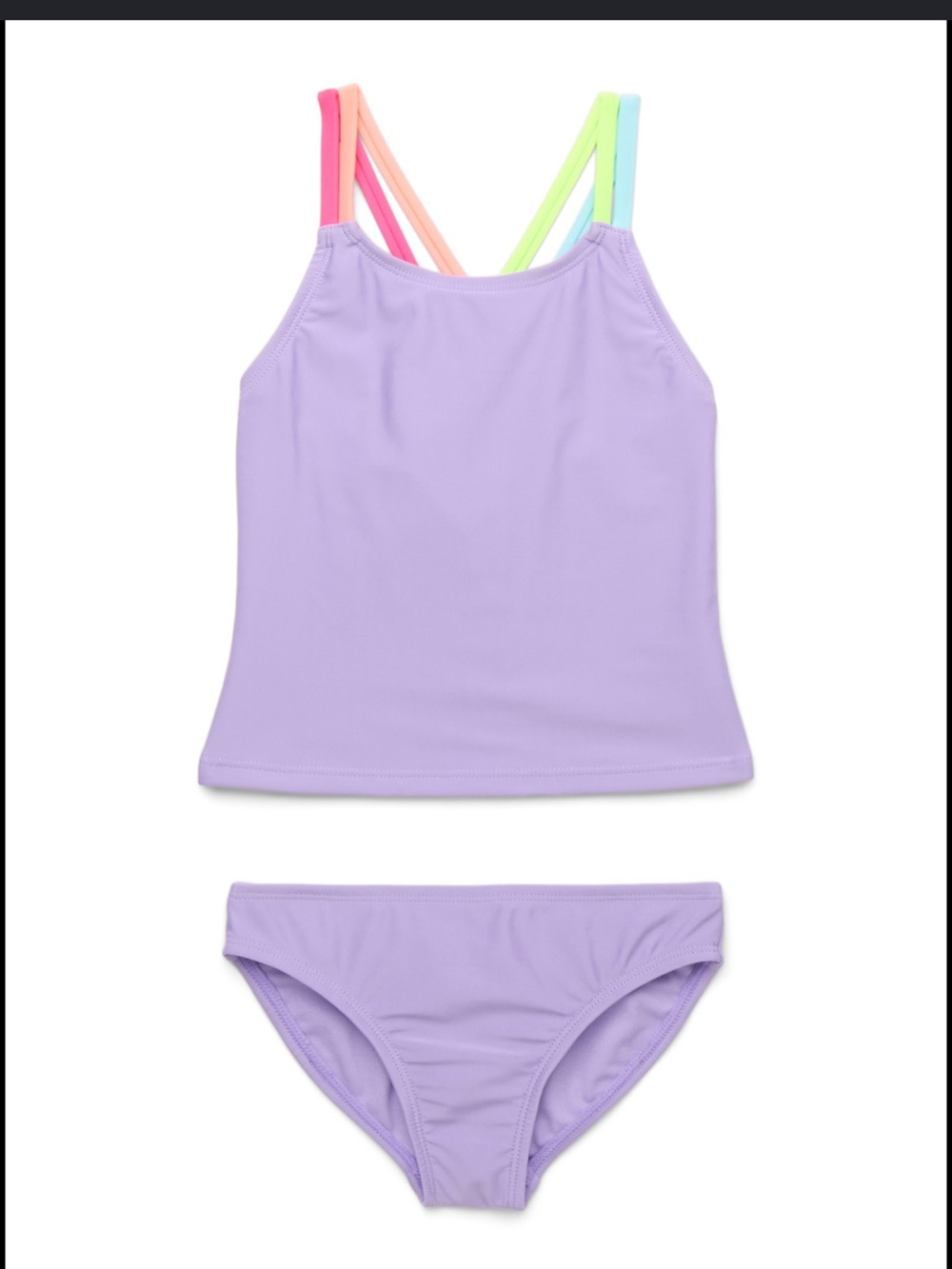 wonder nation Violet Sky Lavender Tankini Set with Neon Multi-Strap Accents 6-6x